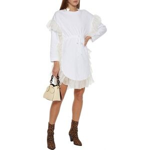 See By Chloe Cream and White Ruffle Georgette Long Sleeve Dress